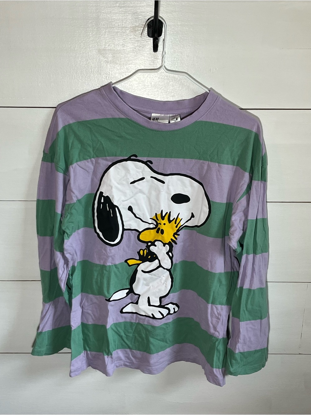 H&M Lavender & Green Striped Snoopy Long-Sleeve Tee